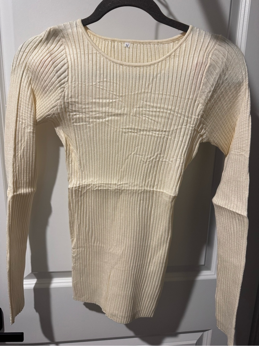 Ribbed Long-Sleeve Knit Top - Cream